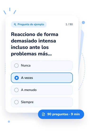 Test cuestionario de errores cognitivos: pregunta y respuestas Test cuestionario de errores cognitivos: tarjeta con pregunta