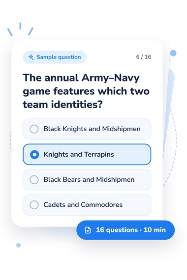 College Football Teams Quiz: answers to choose from College Football Teams Quiz: sample question card