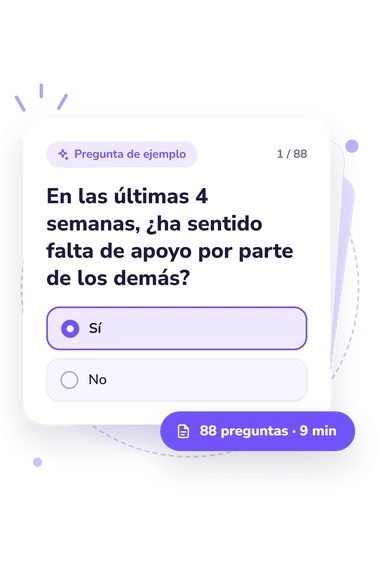 Test evaluación de la depresión: pregunta y respuestas Test evaluación de la depresión: tarjeta con pregunta