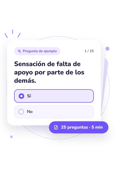 Test escala de depresión colombiana: pregunta y respuestas Test escala de depresión colombiana: tarjeta con pregunta
