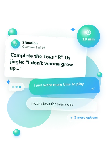 Commercial Jingle Quiz: situation and reply bubbles