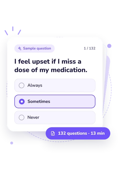 Treatment Adherence Scale Test: answers to choose from Treatment Adherence Scale Test: sample question card