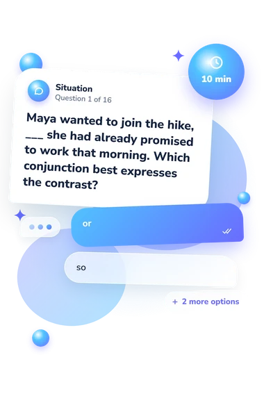 Conjunctions Quiz: what would you do Conjunctions Quiz: situation and reply bubbles