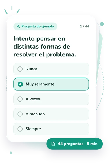 Test cuestionario de estrategias: pregunta y respuestas Test cuestionario de estrategias: tarjeta con pregunta