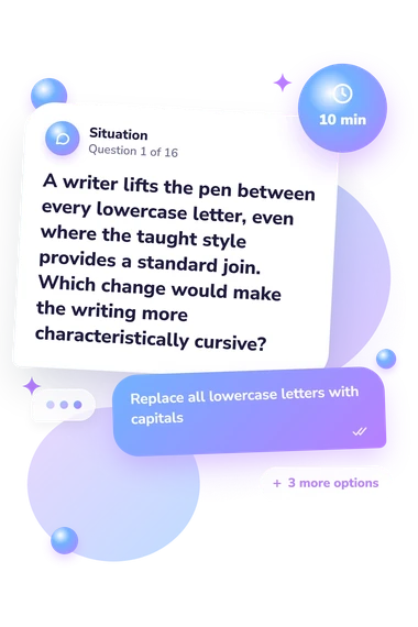 Cursive Quiz: situation and reply bubbles
