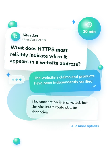 Cyber Security Quiz: what would you do Cyber Security Quiz: situation and reply bubbles