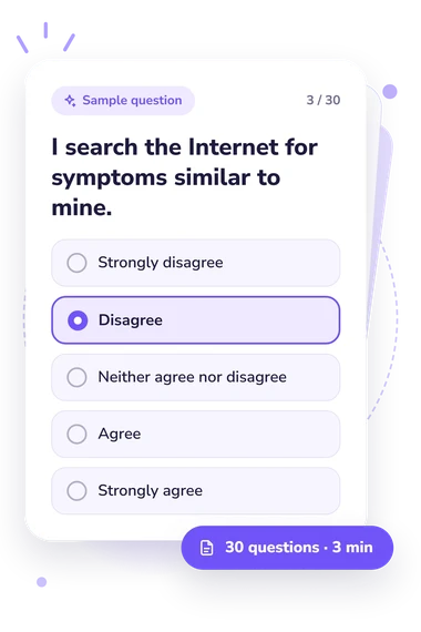 Cyberchondria Severity Scale (CSS-15): answers to choose from Cyberchondria Severity Scale (CSS-15) Test: sample question card