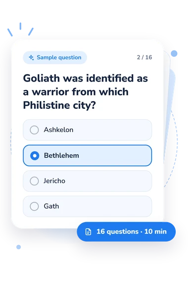 David and Goliath Quiz: answers to choose from David and Goliath Quiz: sample question card