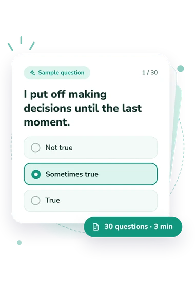 Procrastination Severity Scale Test: sample question card
