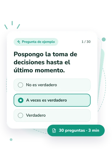 Test intensidad de la procrastinación: pregunta y respuestas Test intensidad de la procrastinación: tarjeta con pregunta