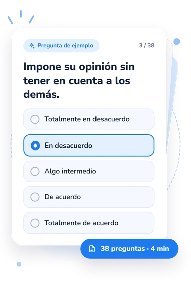 Test escala de liderazgo destructivo: pregunta y respuestas Test escala de liderazgo destructivo: tarjeta con pregunta