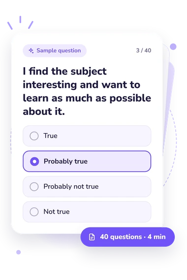 Academic Motivation Orientation Assessment: answers to choose from Academic Motivation Orientation Assessment Test: sample question card