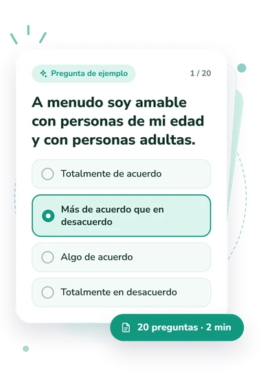 Test diagnóstico de la autoestima: tarjeta con pregunta