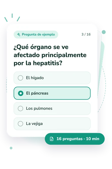 Test cuestionario sobre enfermedades: tarjeta con pregunta