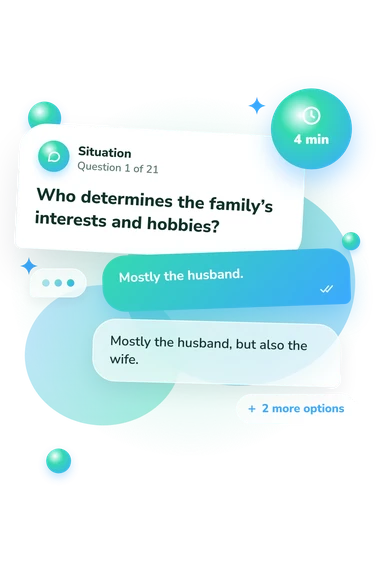 Family Role Distribution Questionnaire: what would you do Family Role Distribution Questionnaire: situation and reply bubbles