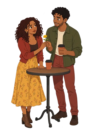 Do I Like Him Quiz: woman studies man Do I Like Him Quiz: woman accepts flower