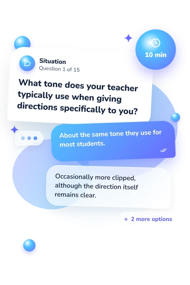 Does My Teacher Hate: situation and reply bubbles
