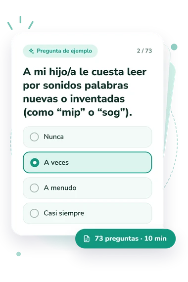 Test cuestionario de detección: tarjeta con pregunta