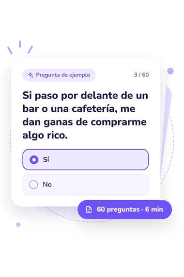 Test cuestionario de conducta alimentaria: tarjeta con pregunta