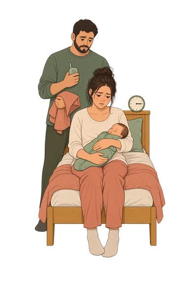 Postpartum Depression Test: mother holds baby at night