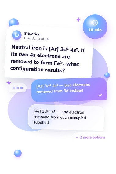 Electron Configuration Quiz: situation and reply bubbles