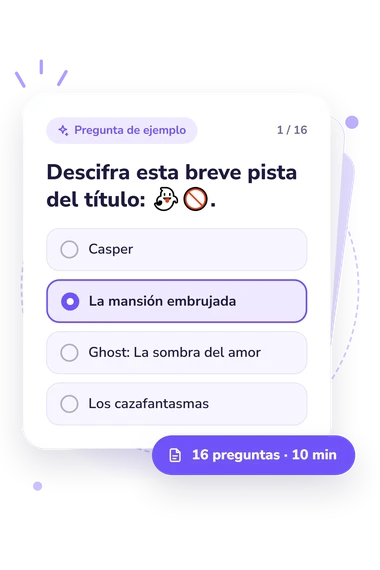 Test trivia de películas: tarjeta con pregunta