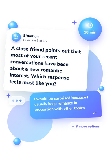 Emophilia Quiz: situation and reply bubbles