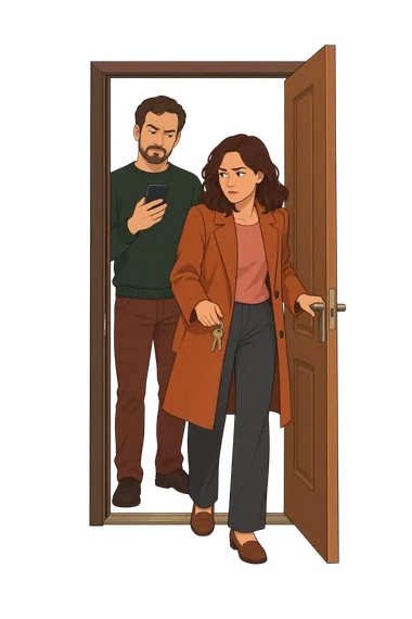 Emotional Abuse Test: Woman faces doorway with keys