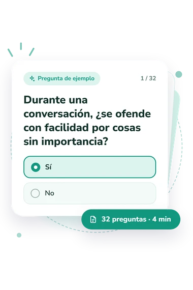 Test características de la emocionalidad: pregunta y respuestas Test características de la emocionalidad: tarjeta con pregunta