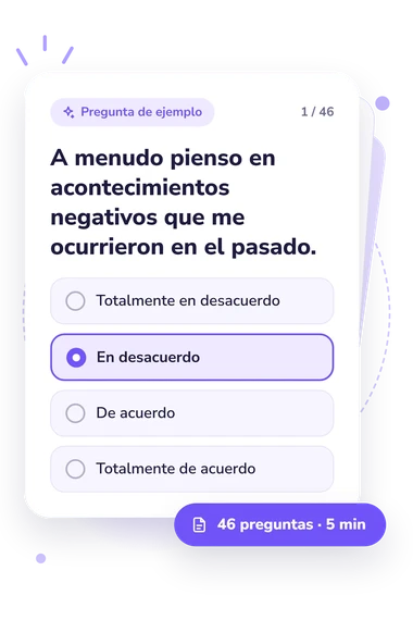 Test cuestionario de desregulación emocional: pregunta y respuestas Test cuestionario de desregulación emocional: tarjeta con pregunta