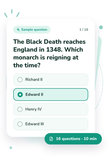 English Monarchs Quiz: sample question card
