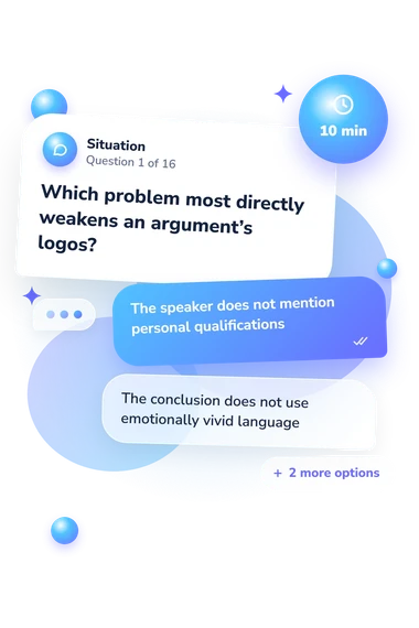 Ethos Pathos Logos Quiz: situation and reply bubbles