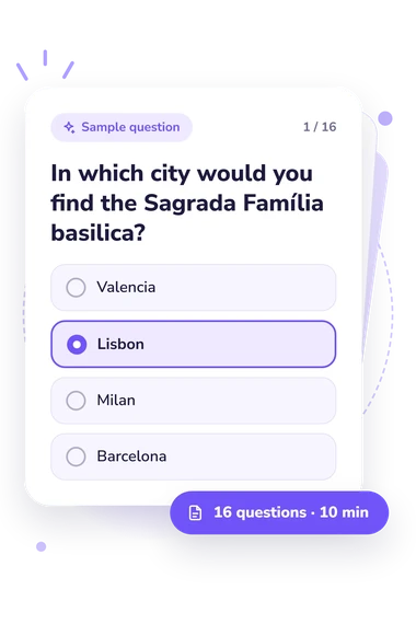 European Cities Quiz: answers to choose from European Cities Quiz: sample question card