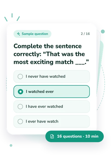 Ever Never Quiz: answers to choose from Ever Never Quiz: sample question card