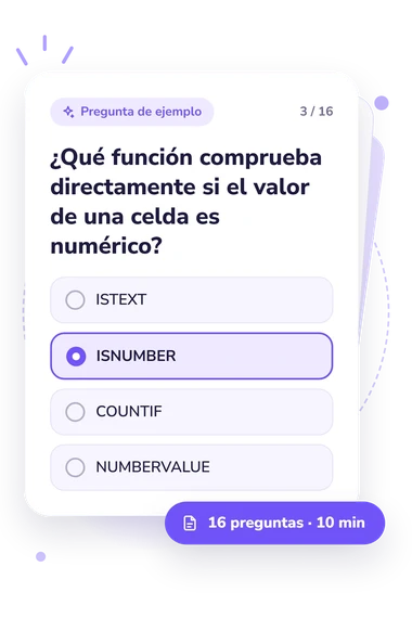 Test cuestionario de Excel: tarjeta con pregunta