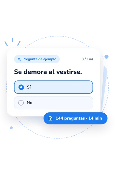 Test cuestionario de comportamiento infantil: pregunta y respuestas Test cuestionario de comportamiento infantil: tarjeta con pregunta