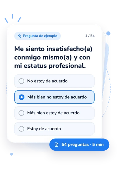 Test factores del desarrollo profesional: pregunta y respuestas Test factores del desarrollo profesional: tarjeta con pregunta
