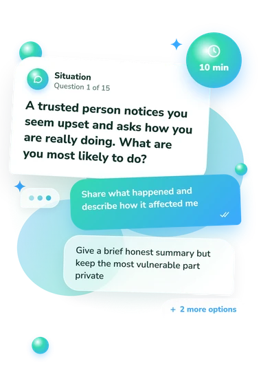 Fear of Intimacy Quiz: situation and reply bubbles