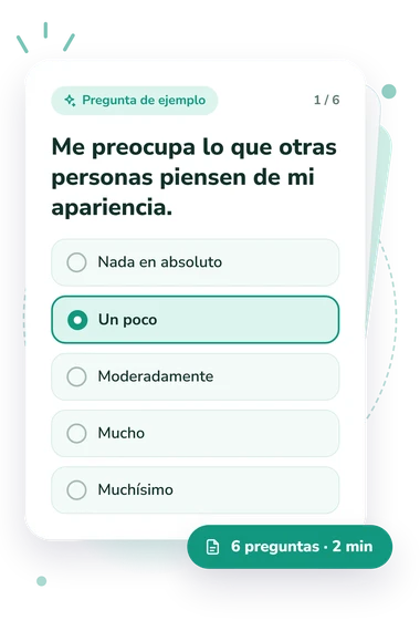 Test miedo al juicio negativo: pregunta y respuestas Test miedo al juicio negativo: tarjeta con pregunta