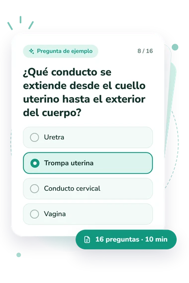 Test cuestionario sobre anatomía femenina: tarjeta con pregunta