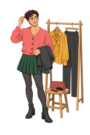 Femboy Quiz: man chooses soft detail beside jackets.