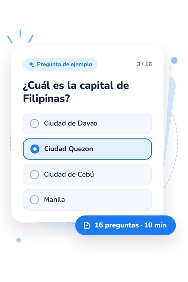Test cuestionario sobre Filipinas: pregunta y respuestas Test cuestionario sobre Filipinas: tarjeta con pregunta