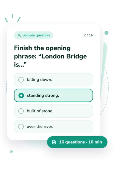 Finish the Lyrics Quiz: sample question card