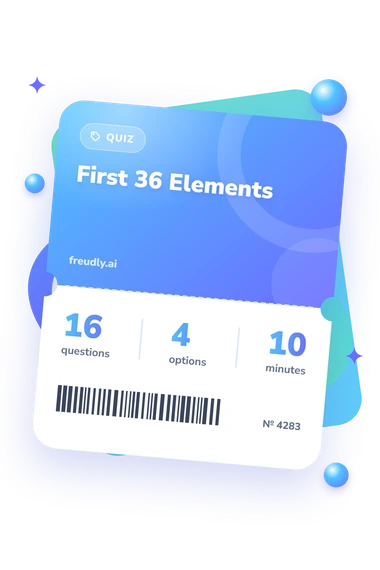 First 36 Elements Quiz: questions, options and minutes First 36 Elements Quiz: test ticket with numbers