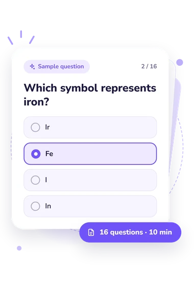 First 40 Elements Quiz: sample question card