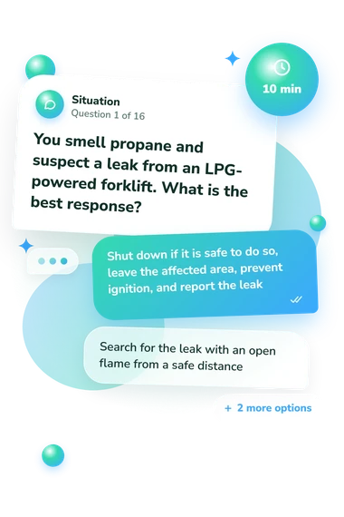 Forklift Quiz: situation and reply bubbles