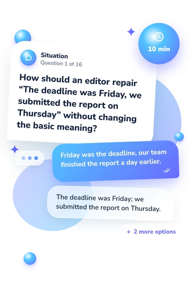 Fragment Run-On Comma Splice: situation and reply bubbles
