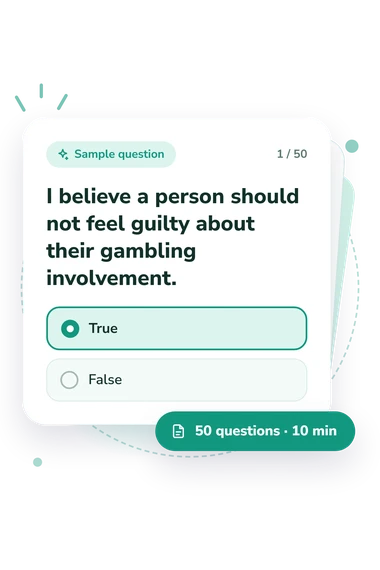 Gambling Addiction Questionnaire Test: sample question card