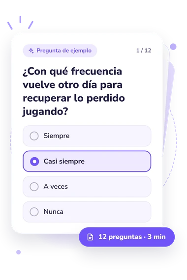 Test cuestionario de juego patológico: tarjeta con pregunta