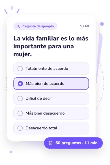 Test características de género: tarjeta con pregunta